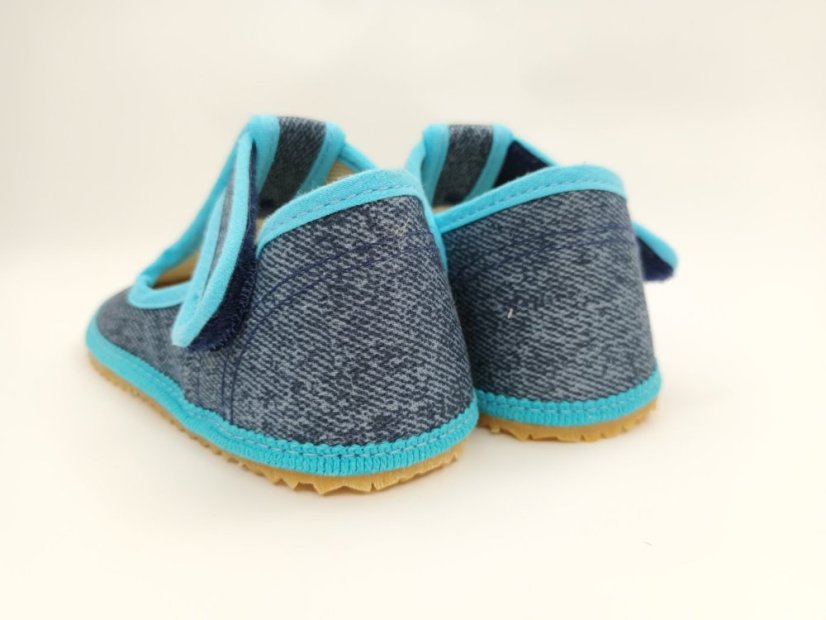 Papučky barefoot beda Denim/tyrkys BFN - užšie členky