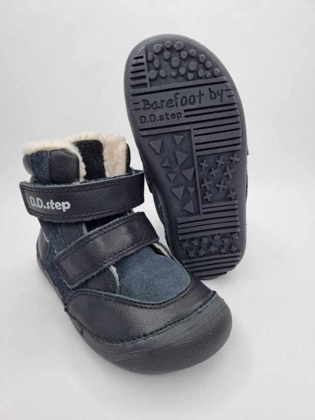 Zimné kožené barefoot topánky D.D.step black - Veľkosť: 26, Farba: Čierna