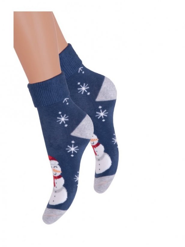 Zimné detské vzorované ponožky Snehuliak - Veľkosť: 20-22, Farba: Modrá
