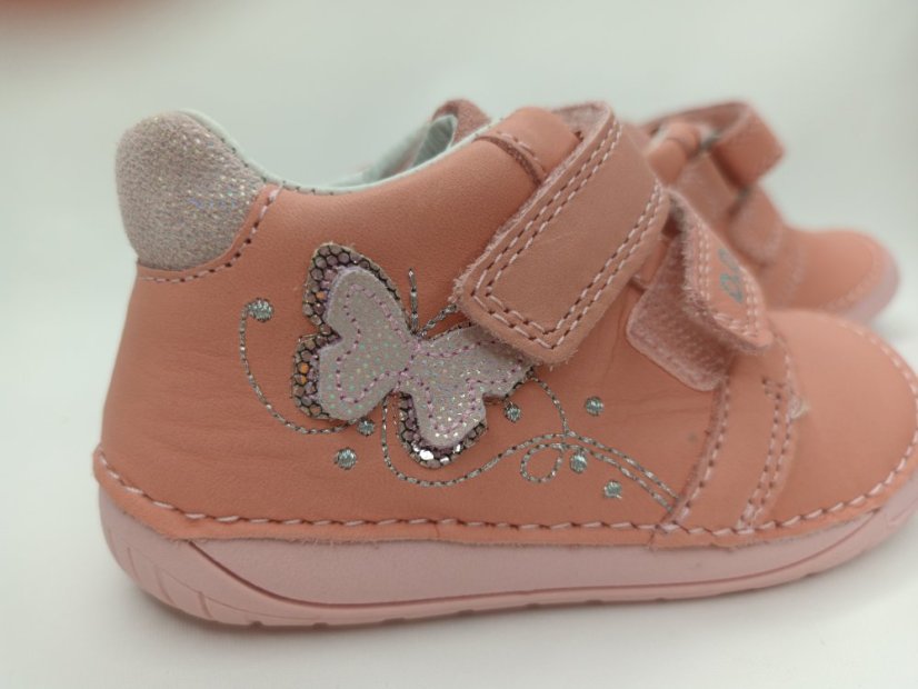 D.D.Step Dievčenské kožené barefoot topánky Motýľ pink - Veľkosť: 24