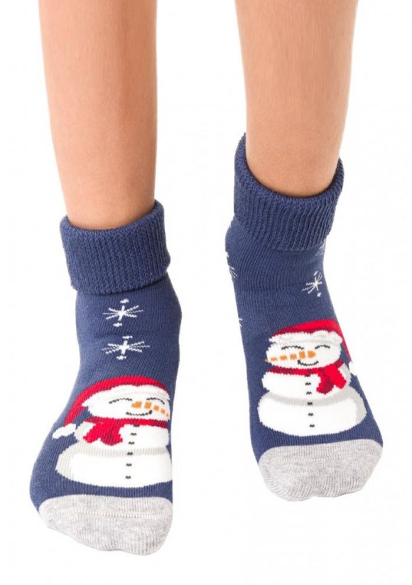 Zimné detské vzorované ponožky Snehuliak - Veľkosť: 20-22, Farba: Modrá