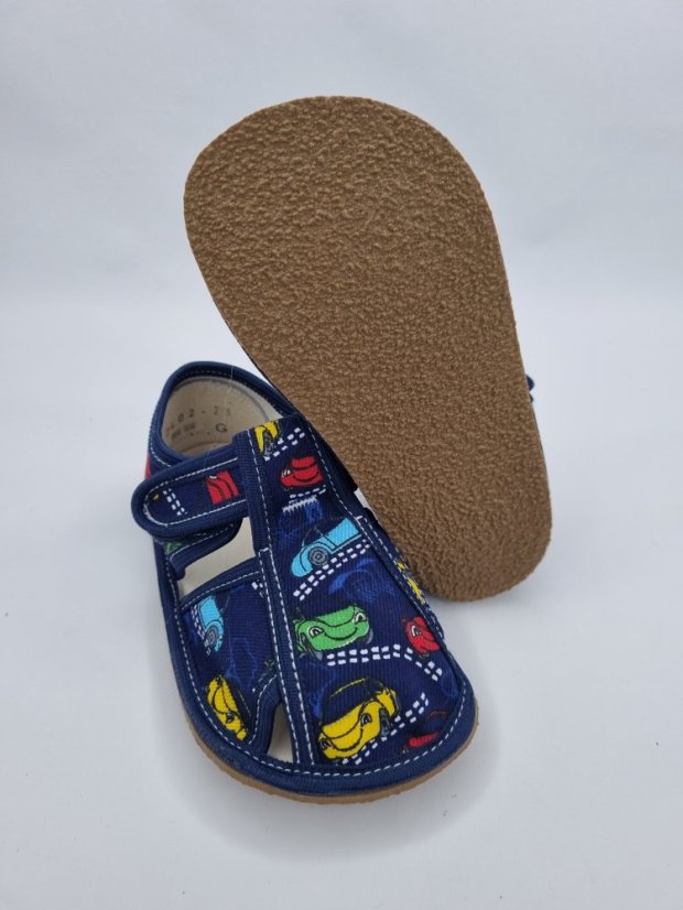Detské barefoot papučky Baby Bare Shoes Slippers Navy cars - Veľkosť: 28