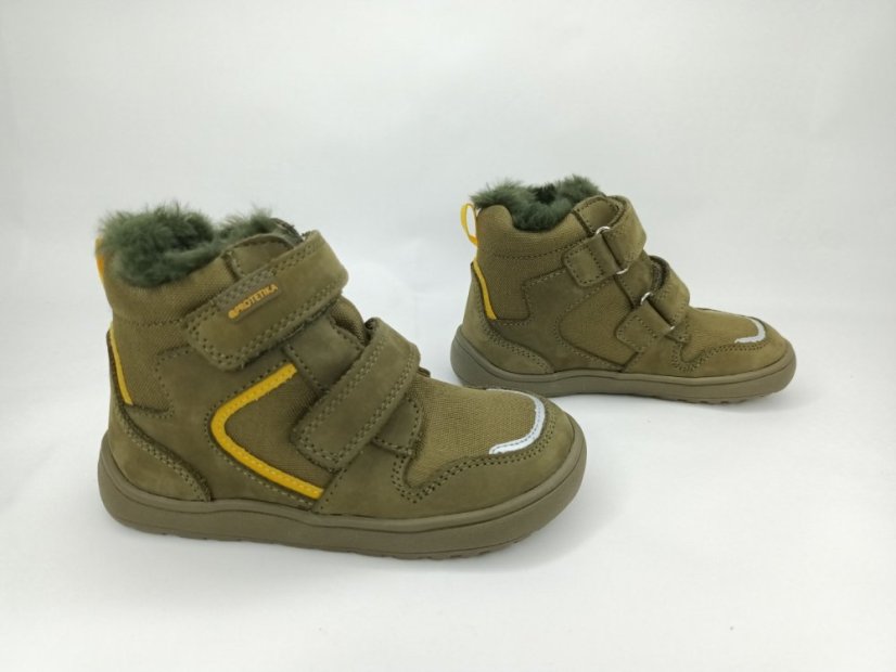 Zimné čižmičky barefoot Protetika Gero khaki s pro-tex membránou - Veľkosť: 35