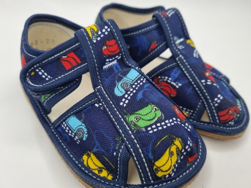 Detské barefoot papučky Baby Bare Shoes Slippers Navy cars - Veľkosť: 29