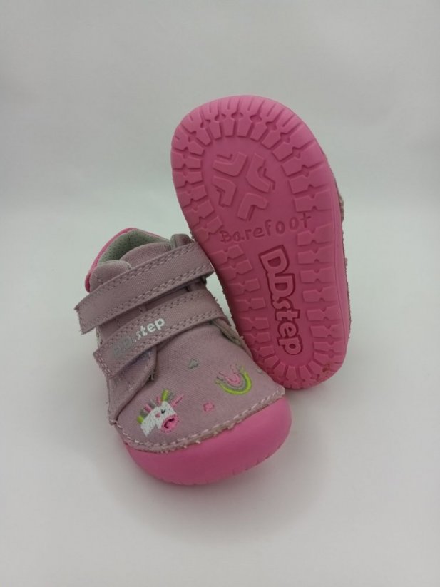 Textilné barefoot poltopánky D.D.Step Jednorožec pink