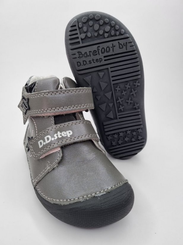 D.D.Step Členkové kožené barefoot topánky Dark Grey zebra - Veľkosť: 27