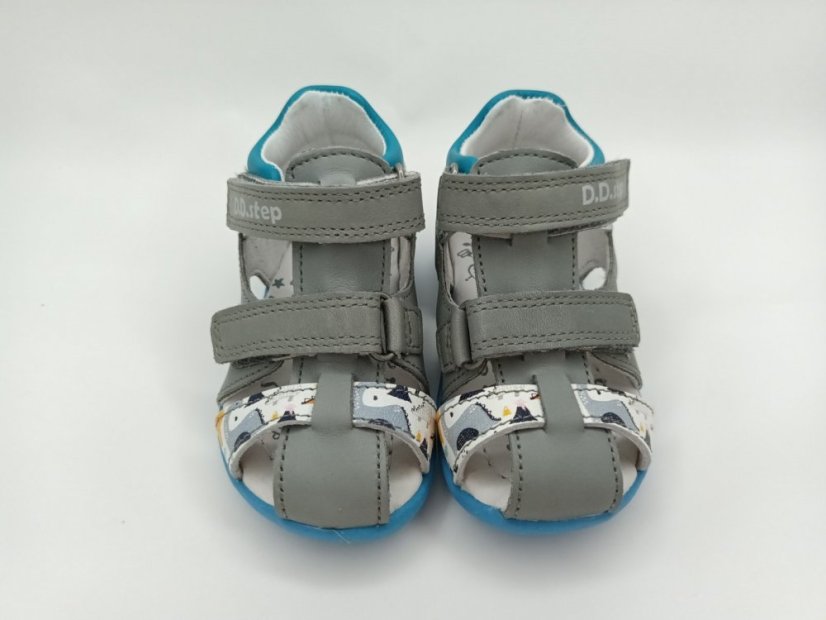 Chlapčenské kožené uzatvorené sandálky D.D.Step Grey dino - Veľkosť: 19