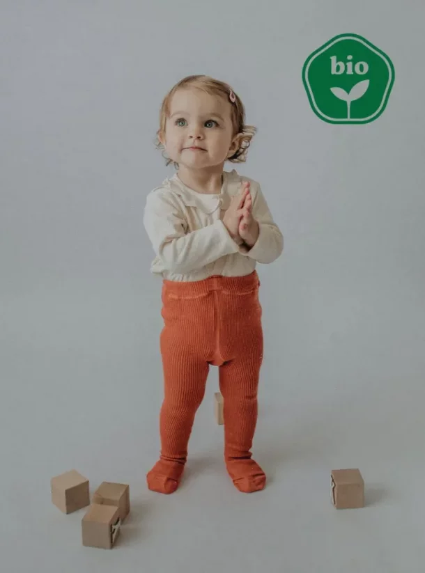 DUFICA klasické detské pančušky zo 100% BIO bavlny s trakmi tehlová