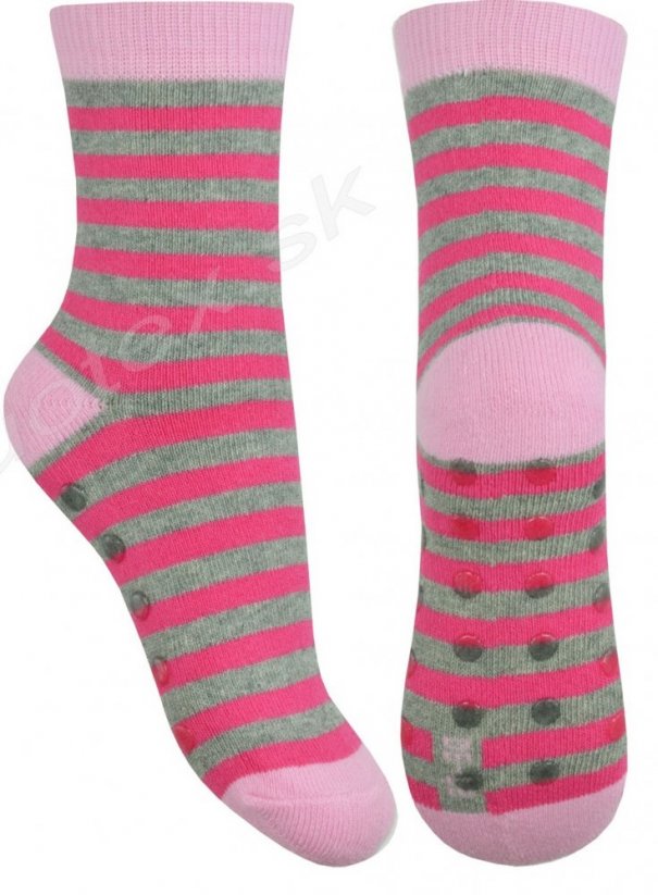 Detské protišmykové termo ponožky Pásik ružový - Veľkosť: 31-34