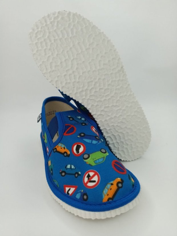 Detské papučky Rak s gumičkou Auta modré - Veľkosť: 29.5