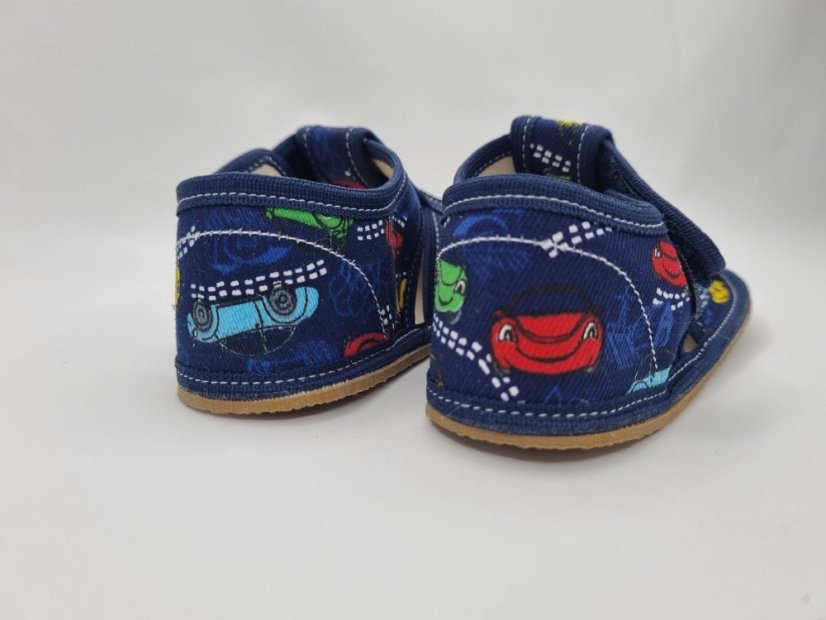 Detské barefoot papučky Baby Bare Shoes Slippers Navy cars - Veľkosť: 27