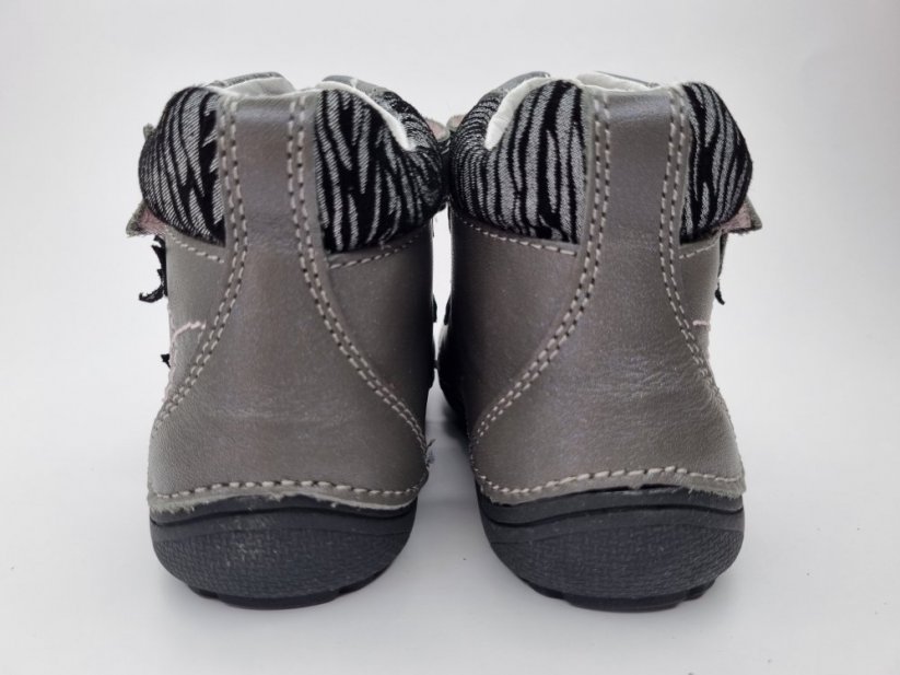 D.D.Step Členkové kožené barefoot topánky Dark Grey zebra
