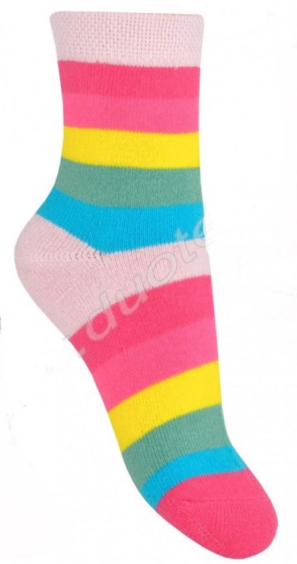 Zimné detské froté ponožky Farebné pásiky - Veľkosť: 31-34