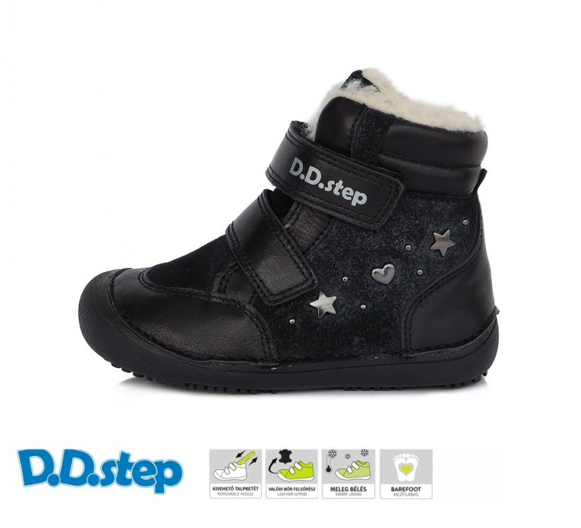 Zimné kožené barefoot topánky D.D.step black